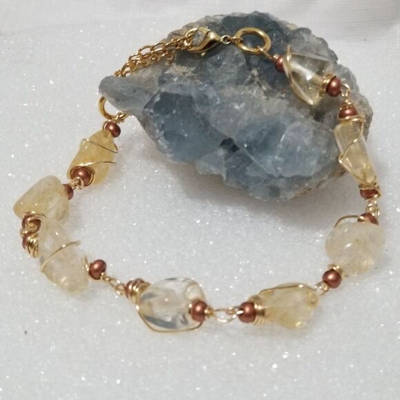 Handcrafted Citrine Crystal Bracelet | Copper Wire Wrap & Natural Gemstone Beads - Picture 9 of 10